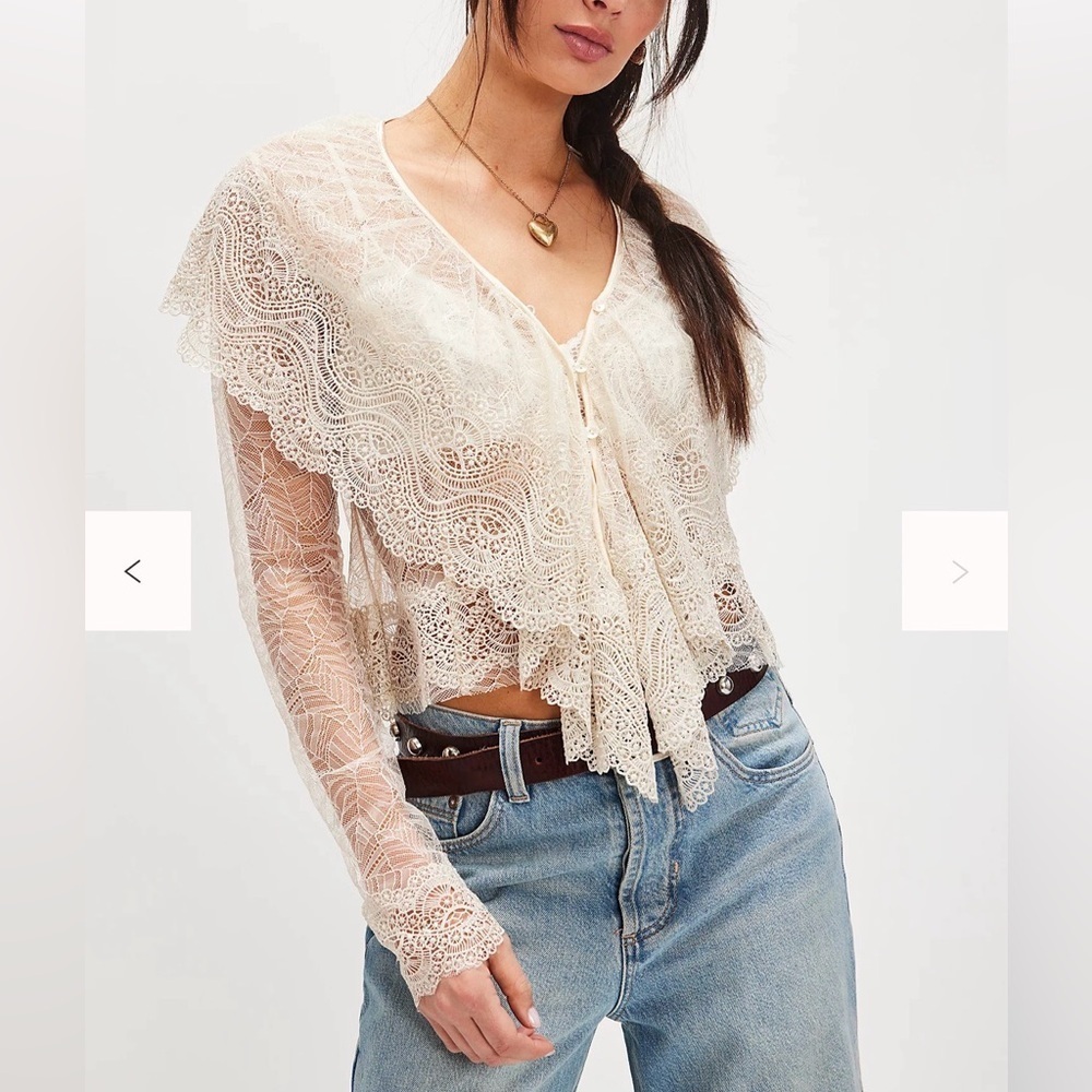 Free People Nigel Preston Victorian Lace Blouse Cream Lace Medium NWT